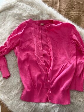 J. Crew Factory Hot Pink Crewneck Button-Front Cardigan Small